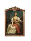 French School, Portrait of a lady, seated, oil on canvas, shaped top