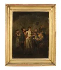 Figures in an interior by English School, oil on panel, offered Jul 2017