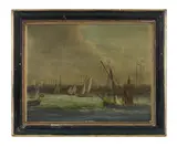 A shipping scene by Dutch School, oil on canvas laid down on panel, offered Jul 2017