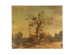 Figures on horse back in a landscape; Figures on a ferry; and Figures in a landscape by Hendrik Willem Schweickhardt, a set of three, oil on canvas, offered Jul 2017