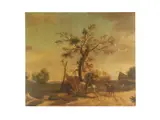 Hendrik Willem Schweickhardt, Figures on horse back in a landscape; Figures on a ferry; and Figures in a landscape, a set of three, oil on canvas