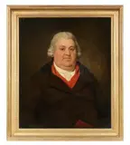 Portrait of a gentleman in a blue coat by English School, oil on canvas, sold Jul 2017