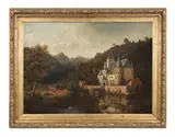 Continental School, A river landscape with a castle, oil on canvas