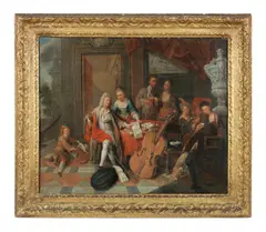 Balthasar van den Bossche, Elegant figures in an interior, oil on canvas