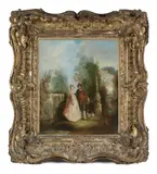 Jean-Antoine Watteau, An elegant couple in a landscape, oil on panel