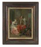 Johann Georg Platzer, Elegant figures in an interior, oil on panel
