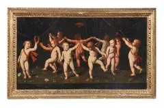 Putti dancing by called Raphael Raffaello Sanzio, oil on canvas, sold Jul 2017