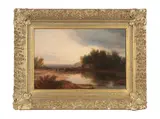 A river landscape with a drover by English School, oil on panel, sold Jul 2017