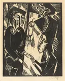 Drei am Tisch by Karl Schmidt-Rottluff, 1914, Holzschnitt auf Papier, sold Jun 2018
