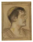 Franz von Lenbach, Porträt des Künstlerfreundes Franz von Stuck (1863–1928), Um 1898, Schwarze und farbige Kreide, weiß gehöht, auf Pappe