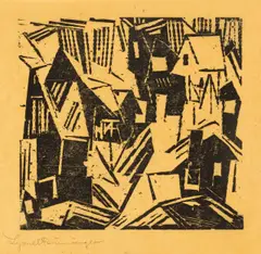 Harzer Dorf, 1 by Lyonel Feininger, 1918, Holzschnitt auf orangefarbenem Seidenpapier, sold Dec 2016
