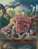 Gudrun Brüne, Krieg und Spiel, 1992, Öl auf Hartfaser