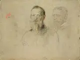 Franz von Lenbach, Prinzregent Luitpold von Bayern und Portraitstudie Kronprinz Friedrich Wilhelms von Preußen (Friedrich III.), Um 1885, Pastell und Bleistift auf Pappe
