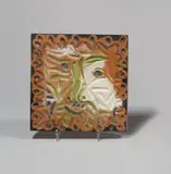 Neptune foncé by Pablo Picasso, 1968, Quadratische Plakette, Abdruck in rotem Ton, graviert, mit Engobenbemalung, teilweise glasiert; ceramic, Madoura edition, sold Jun 2017