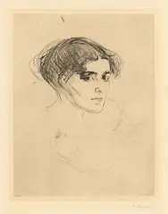 Frauenkopf by Edvard Munch, 1902, Kaltnadel auf chamoisfarbenem festen Papier, sold Jun 2017
