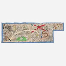 William T. Wiley, Summer Rim Knits, 1975, mixed media on canvas laid to foamcore