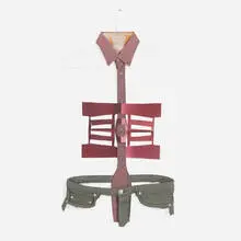 Matt Keegan, Just My Size (Toilet), 2016, artist's clothes, wire hanger, powder-coated screw, ink-jet print, mounted oil painting