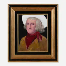 Kim Dingle, Annie Oakley, 1992, oil on offset lithograph on panel in artist's frame
