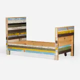 Piet Hein Eek, Single bed frame, c. 2005, lacquered, stained, and painted scrapwood, steel, casters