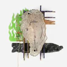 Toomas Toomepuu, Burnt in Time, 2021, glass, copper, aluminum, plywood, enamel, acrylic
