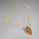 Linda MacNeil, Memphis Flower no. 25 from the Floral series, 2002, acid-polished amber, Vitrolite, 24 karat gold-plated brass