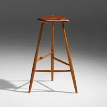 Stool by Wharton Esherick, 1952, cottonwood, hickory, sold Jan 2023