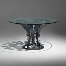 Breakfast table by Albert Paley, 1993, formed, fabricated and painted steel, glass, sold Jan 2023