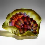 Olive Green Persian Set with Red Lip Wraps by Dale Chihuly, 1988-89, hand-blown glass, sold Jan 2023