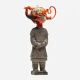 Michael Lucero, Chin Warrior (from the Reclamation series), 1996, glazed and hand-painted earthenware, found cement sculpture