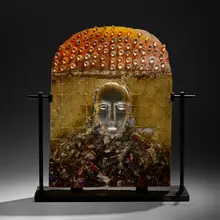 Face Map by Bertil Vallien, 1996, cast glass, applied glass, enameled metal, sold Jan 2023