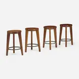 Stools from Punjab University, Chandigarh, set of four by Pierre Jeanneret, c. 1965, teak, enameled steel, sold Jan 2023