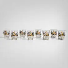 Action Advertising Co., Elizabeth Iron Works promotional glasses, set of eight, c. 1950, glass