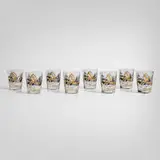 Action Advertising Co., Elizabeth Iron Works promotional glasses, set of eight, c. 1950, glass