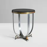 attribution Walter W. Kantack, Occasional table, c. 1930, matte chrome-plated steel, polished slate, brass