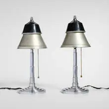 Machine Age, Table lamps, pair, c. 1935, aluminum, lacquered aluminum