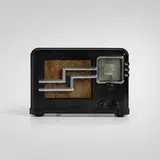 Fada, Radio, model 354D, c. 1937, Bakelite, plastic, fabric, chrome-plated metal