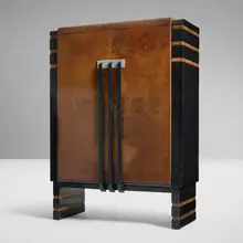 Donald Deskey, Cabinet, c. 1936, Avodire veneer, black lacquered wood, chrome-plated metal