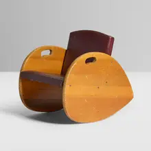 Child's rocker by Pliner & Sandler, c. 1935, birch, maple, vinyl upholstery, sold Aug 2025
