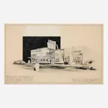 Vincent Raney, Proposed Modernization of Rita Theatre Block, Vallejo, California, 1947, graphite on paper