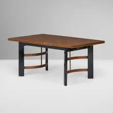 Donald Deskey, Dining table, c. 1936, Avodire veneer, lacquered wood, steel