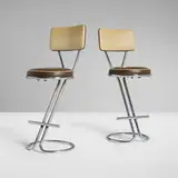 Machine Age, Barstools, pair, c. 1935, chrome-plated steel, vinyl