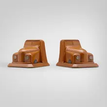 Machine Age, Truck bookends, pair, c. 1940, mahogany, plastic