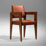 André Sornay, Armchair, c. 1935, leather upholstery, rosewood, brass-plated steel