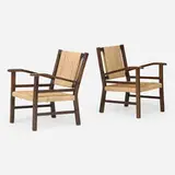 Francis Jourdain, Armchairs, pair, c. 1930, rope, oak