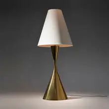 Angelo Lelii, Monumental table lamp, c. 1960, brass, glass, paper shade