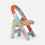 Katie Stout, Stuffed Chair, 2019, metal folding chair, mixed media fabric, vinyl