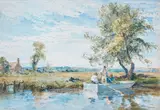 Robert Thorne Waite, Figures in a boat with an extensive landscape beyond, watercolour on paper