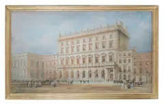 F. A. Ham, A design for a large urban building, pen, ink and watercolour on paper laid on linen