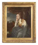 Portrait of Lady Stanhope, seated before a landscape by Joshua Reynolds, oil on canvas, unlined, sold Mar 2017