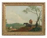 Horses and cattle in a landscape by English School, oil on canvas, offered Mar 2017